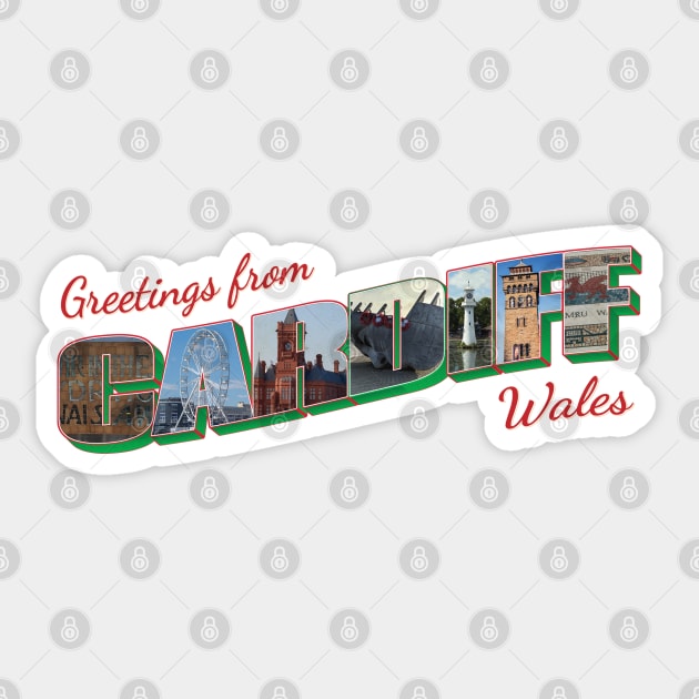 Greetings from Cardiff in Wales Vintage style retro souvenir Sticker by DesignerPropo